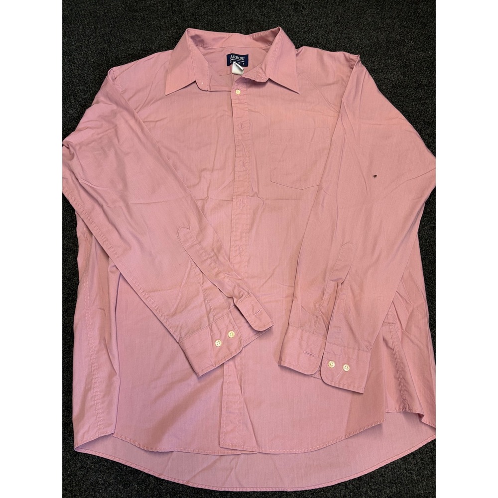 Arrow Kent Mens Pink Button Down Shirt Long Sleeve Dress Shirt 17.5 34/35